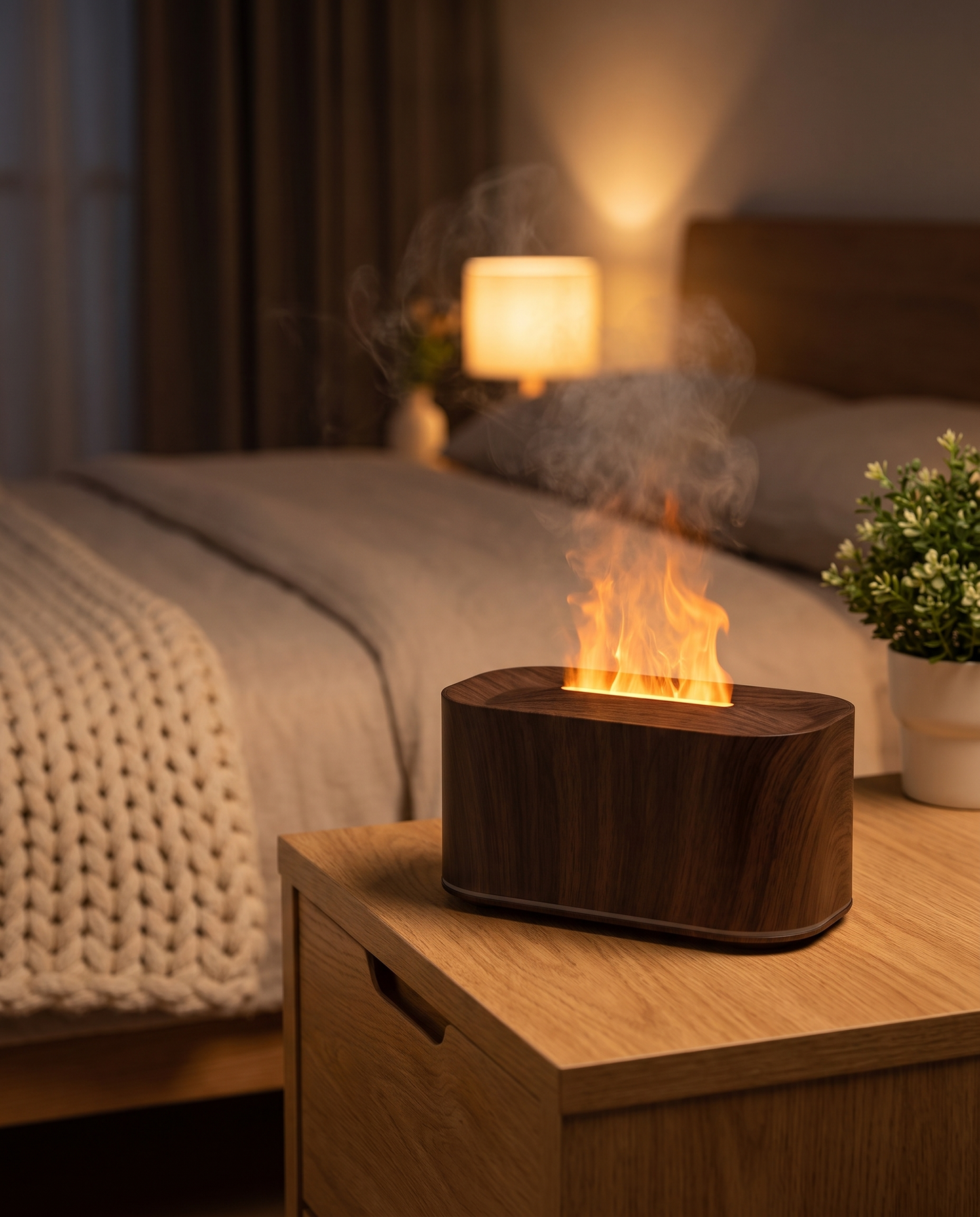 Flame diffuser on a nightstand