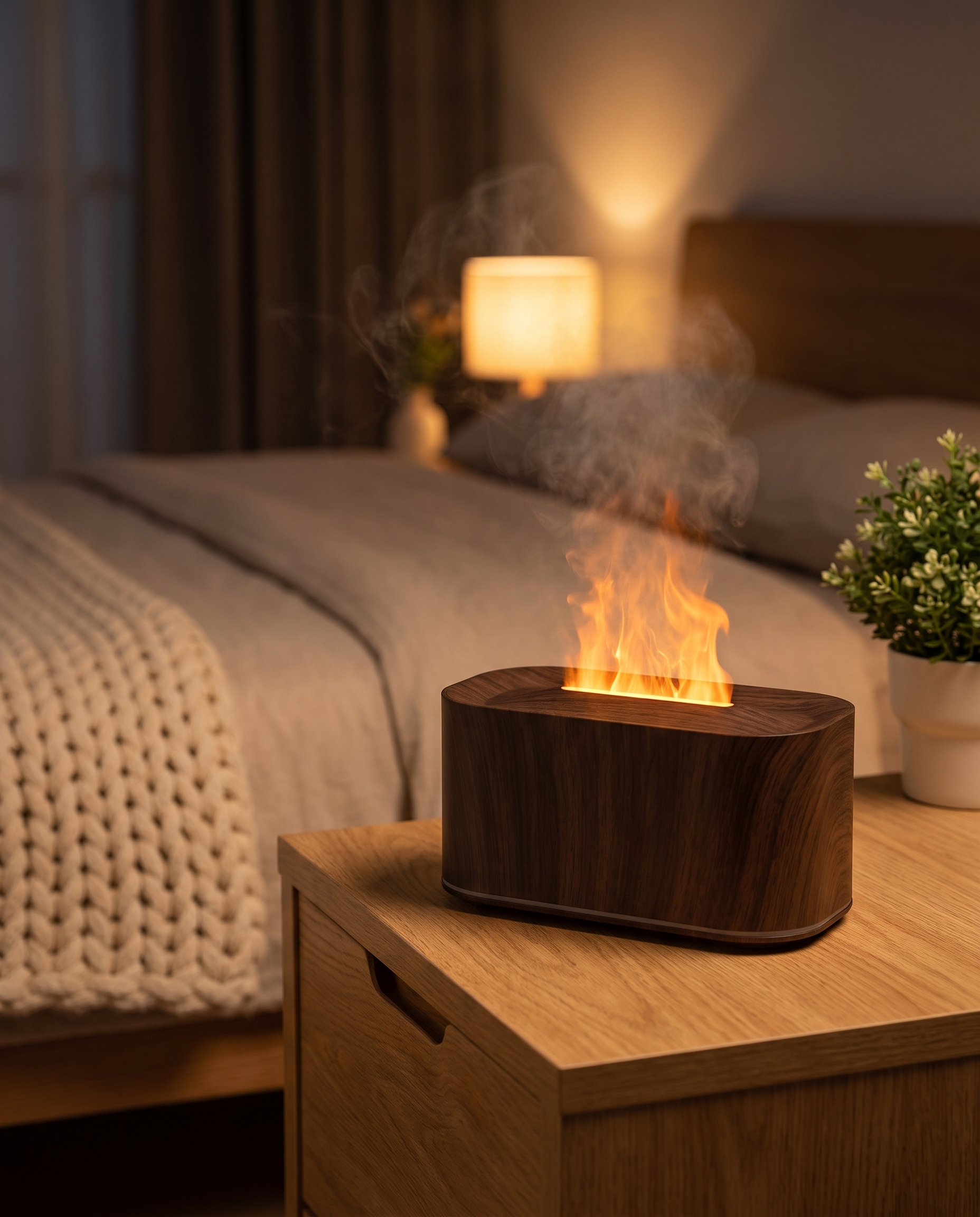 Flame diffuser on a nightstand